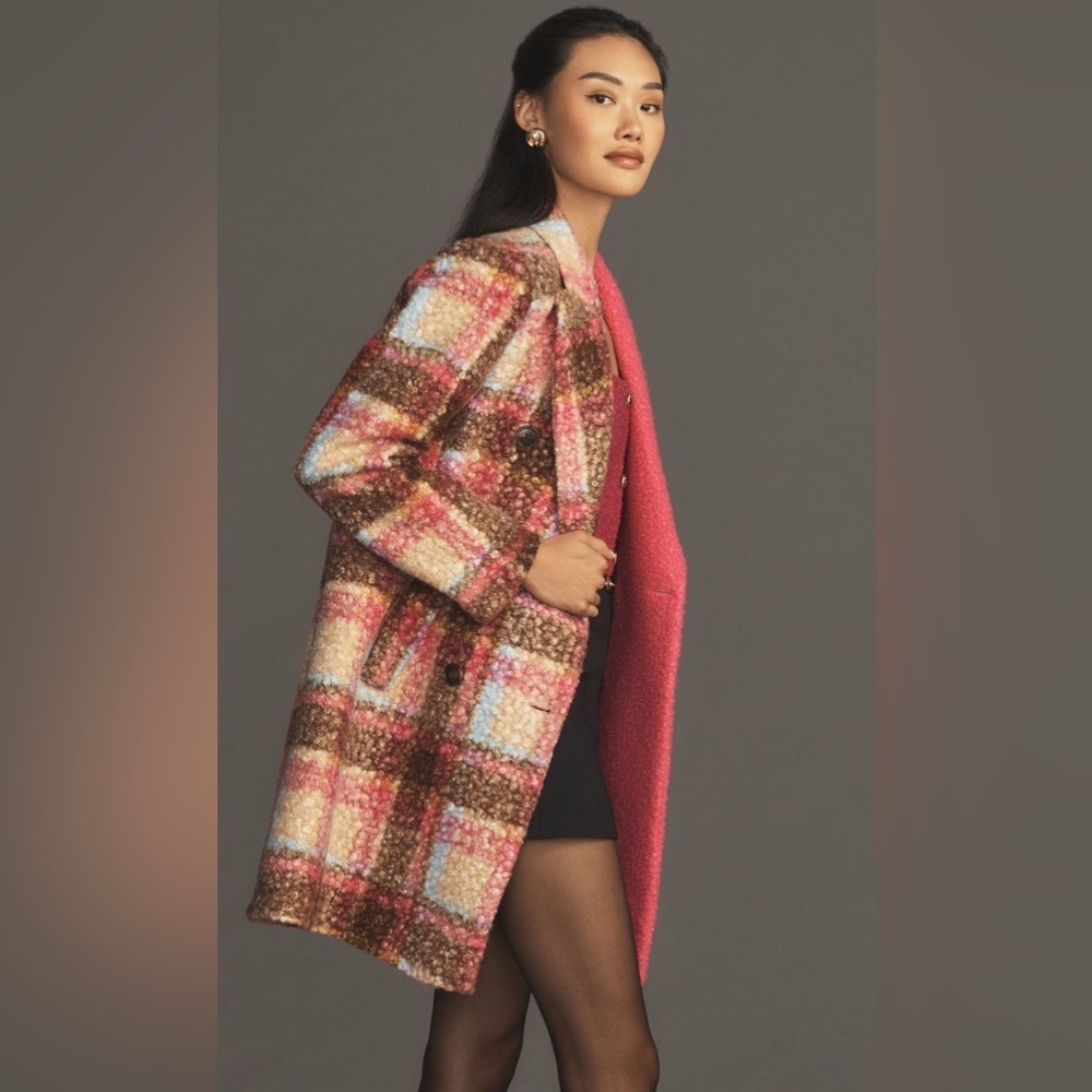 NWT NVLT Colorblock Fuchsia Plaid Coat Anthropologie
